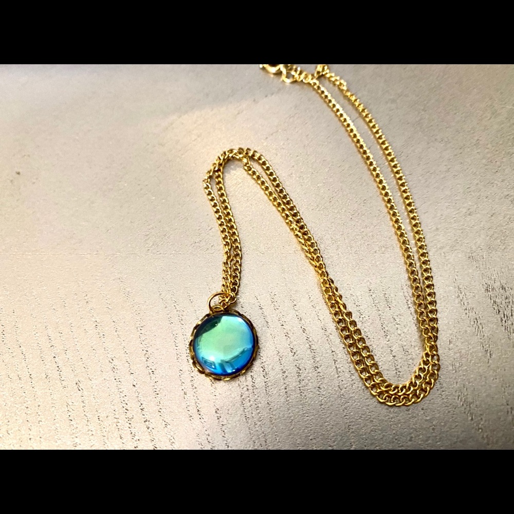 Sunset glass cameo cabachon gold necklace